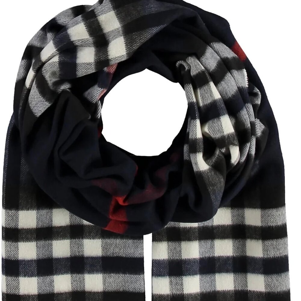 Fraas ~new~ Cashmink Black and Gray Plaid Blanket Scarf Shawl with Fringe